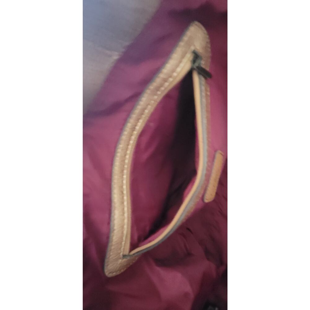 Brown Embossed Vegan Leather Carry Bag Metallic Bronze Base Leopard Print Tassel - Picture 9 of 11